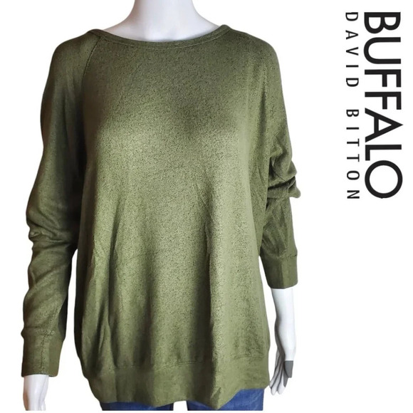 Buffalo David Bitton | Super Soft Crewneck Relaxed Fit Banded Hem | NWT | Olive - Picture 1 of 4